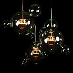 Люстра подвесная с прозрачными бирюзовыми стеклянными шарами и круглым основанием 3 лампы Giopato & Coombes варинант исполнения - 6 | Loft Concept в Уфе