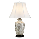 Настольная лампа с фарфоровым основанием с декоративным орнаментом и белым абажуром на темной круглой подставке Elstead Lighting варинант исполнения - 11 | Loft Concept в Уфе