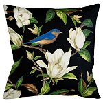 Декоративная подушка чёрная с изображением птицы в саду Blooming Blue Birds варинант исполнения - 1 | Loft Concept в Уфе