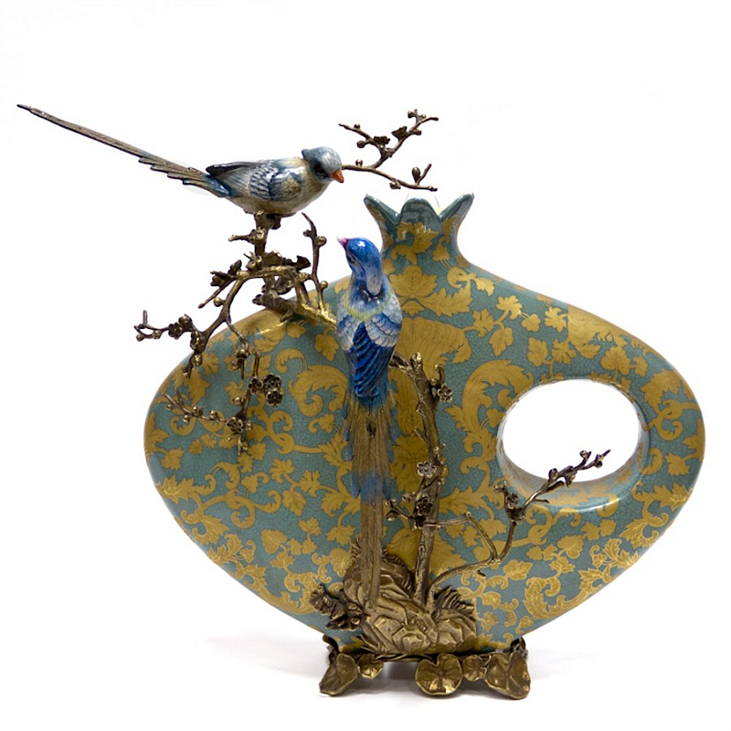 Фарфоровая ваза Vase with Birds Бронза Голубой пастельный в Уфе | Loft Concept 