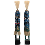 Комплект из 2-х деревянных статуэток Asmat Straw Headdress Statuettes Blue Tattoo варинант исполнения - 5 | Loft Concept в Уфе