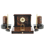 Настольный письменный набор с часами из природного камня обсидиана Royal Stone варинант исполнения - 1 | Loft Concept в Уфе