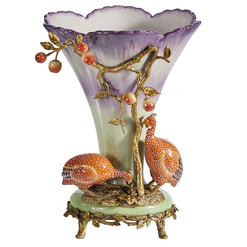 Ваза с цесарками из фарфора с бронзовыми элементами Garden of Eden Бронза Мульти в Уфе | Loft Concept 