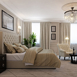 Кровать двуспальная бежевая с основанием из массива дерева с мягким изголовьем Flax Beds варинант исполнения - 4 | Loft Concept в Уфе