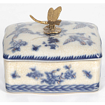 Фарфоровая шкатулка с бронзовой стрекозой Blue and White варинант исполнения - 3 | Loft Concept в Уфе