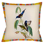 Декоративная подушка бежевая в разноцветную полоску с изображением птиц и цветов Blooming Birds Colorful Cushion варинант исполнения - 5 | Loft Concept в Уфе