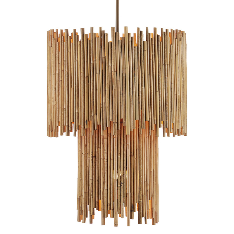 Подвесной светильник двухъярусный с абажуром из ротанга Wicker Furniture Бежевый в Уфе | Loft Concept 