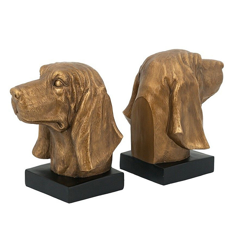 Держатель для книг с бронзовыми фигурками головы собаки Dog Elegance  Бронза Черный в Уфе | Loft Concept 