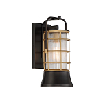 Настенный фонарь цилиндрической формы с рифленым стеклом в золотом каркасе на черном прямоугольном основании Eurofase варинант исполнения - 11 | Loft Concept в Уфе