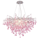 Люстра серебрянная с розовыми стеклянными подвесками в форме капель FAIRYTREE Light варинант исполнения - 3 | Loft Concept в Уфе