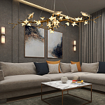 Люстра в виде золотой ветки с цветами и птичками Marvelous Garden варинант исполнения - 2 | Loft Concept в Уфе