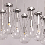 Люстра с 9-ю прозрачными плафонами из стекла в форме капли на прямоугольном потолочном основании цвета хром Lucid Rain  варинант исполнения - 4 | Loft Concept в Уфе