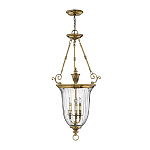 Подвесной светильник латунный с рифленым прозрачным плафоном и тремя свечеподобными лампами в классическом стиле Hinkley варинант исполнения - 2 | Loft Concept в Уфе