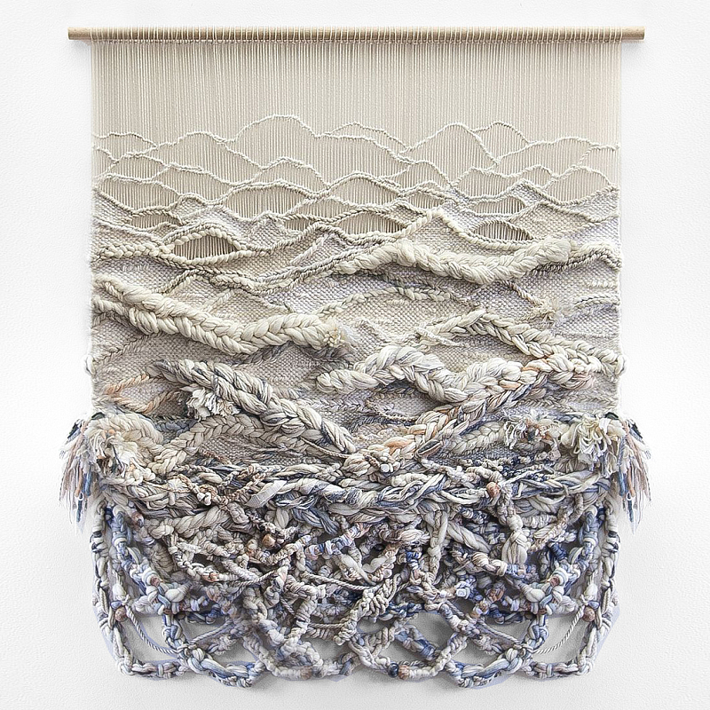 Дизайнерское современное текстильное панно Жемчуг Бежевый Голубой в Уфе | Loft Concept 