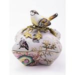 Шкатулка фиолетового цвета с рисунком бабочек и крышкой с фигуркой птицы на ветке Eden Garden варинант исполнения - 2 | Loft Concept в Уфе