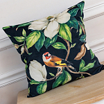 Декоративная подушка чёрная с изображением птиц и цветов Blooming Birds 2 варинант исполнения - 2 | Loft Concept в Уфе