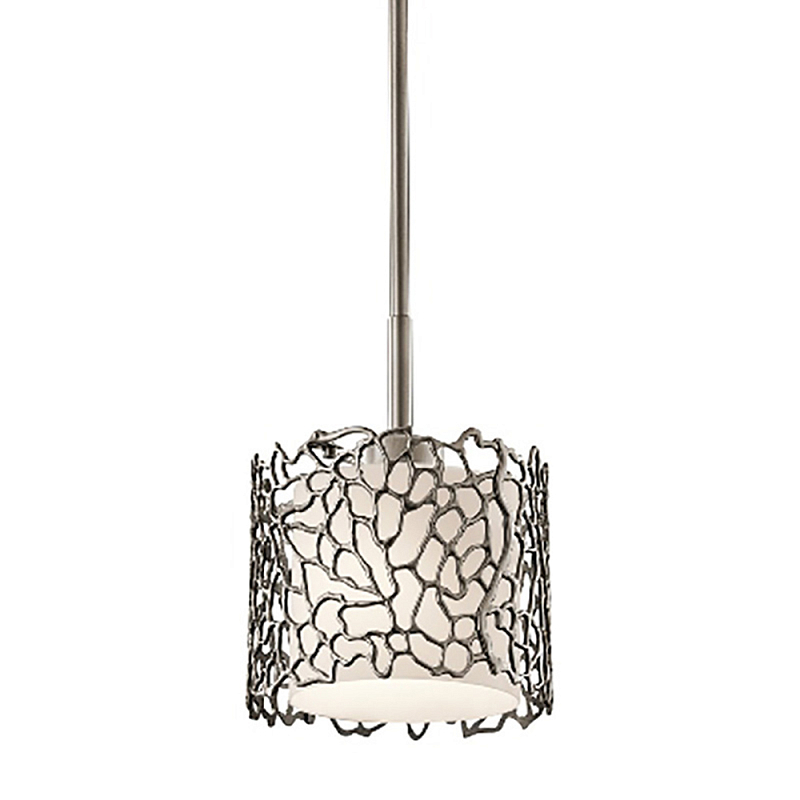 Подвесной светильник с цилиндрическим белым плафоном с ажурным узором цвета олово Kichler Олово Белый Бежевый в Уфе | Loft Concept 