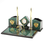 Настольный письменный набор из змеевика с часами и гербом Successful Leader варинант исполнения - 2 | Loft Concept в Уфе