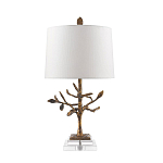 Настольная лампа с кремовым льняным цилиндрическим абажуром и ножкой в форме золотистой ветки Gilded Nola варинант исполнения - 7 | Loft Concept в Уфе