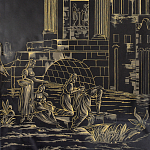 Обои ручная роспись Views of Italy Gold Outline варинант исполнения - 1 | Loft Concept в Уфе