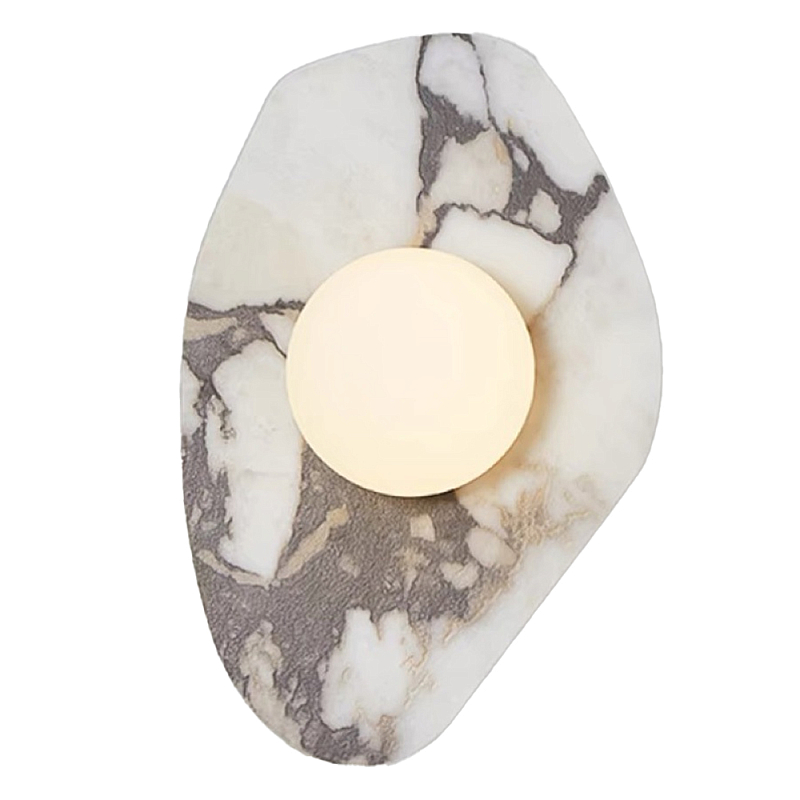 Бра с каменным основанием и плафоном из стекла в форме шара Shaw Marble Lighting Белый Серый Бежевый Бра с каменным основанием и плафоном из стекла в форме шара Shaw Marble Lighting Белый Серый Бежевый в Уфе | Loft Concept