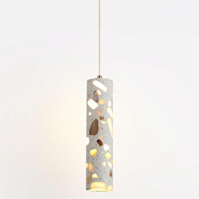 Подвесной светильник с цилиндрическим белым бетонным плафоном Terrazzo Light Бронза Серый в Уфе | Loft Concept 