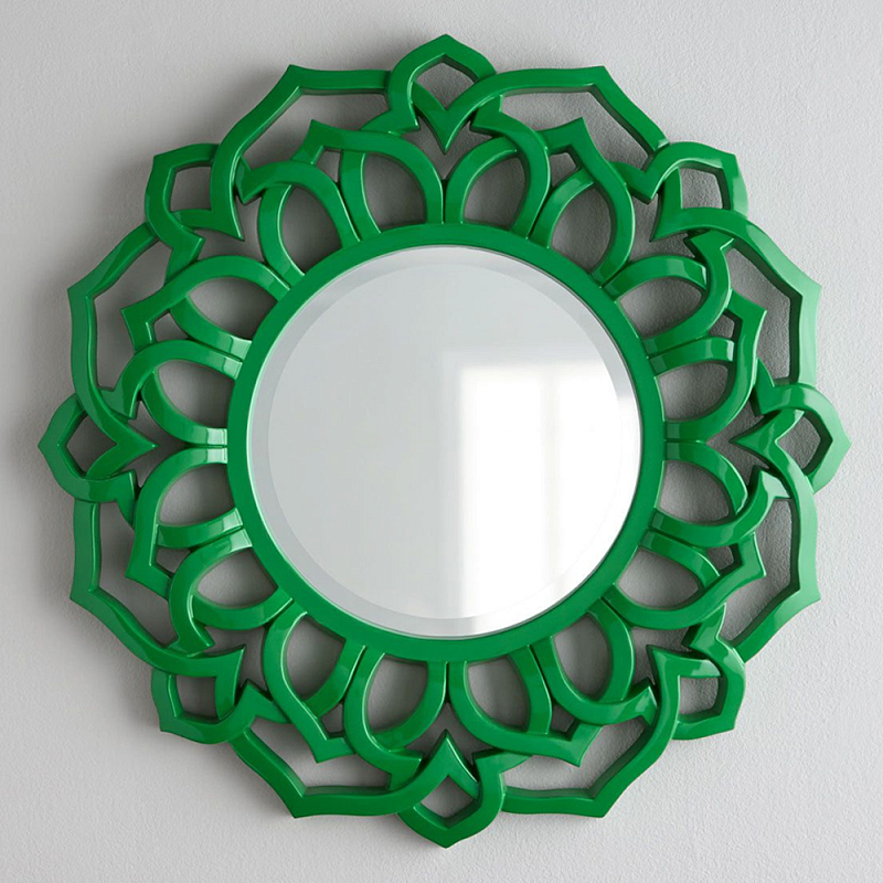 Зеркало круглое в ажурной зеленой раме Green Floral Pattern Зеленый Зеркало круглое в ажурной зеленой раме Green Floral Pattern Зеленый в Уфе | Loft Concept