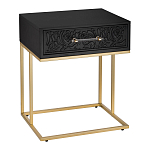 Приставной столик с резным узором на выдвижном ящике Black Table Carved Pattern варинант исполнения - 1 | Loft Concept в Уфе