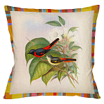 Декоративная подушка бежевая в разноцветную полоску с изображением птиц и цветов Blooming Birds Colorful Cushion варинант исполнения - 7 | Loft Concept в Уфе