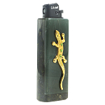 Зажигалка газовая из натурального камня Офиокальцит с декоративной металлической вставкой в виде ящерицы Metal Stone Lighters варинант исполнения - 1 | Loft Concept в Уфе