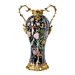 Ваза из фарфора черная с цветочной росписью и бронзовыми элементами Spring Garden варинант исполнения - 1 | Loft Concept в Уфе