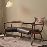 Кушетка с деревянным каркасом и сиденьем из коричневой натуральной кожи Moon Walnut Furniture варинант исполнения - 5 | Loft Concept в Уфе