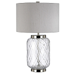 Настольная лампа с цилиндрическим абажуром и прозрачным стеклянным основанием Quintiesse варинант исполнения - 1 | Loft Concept в Уфе