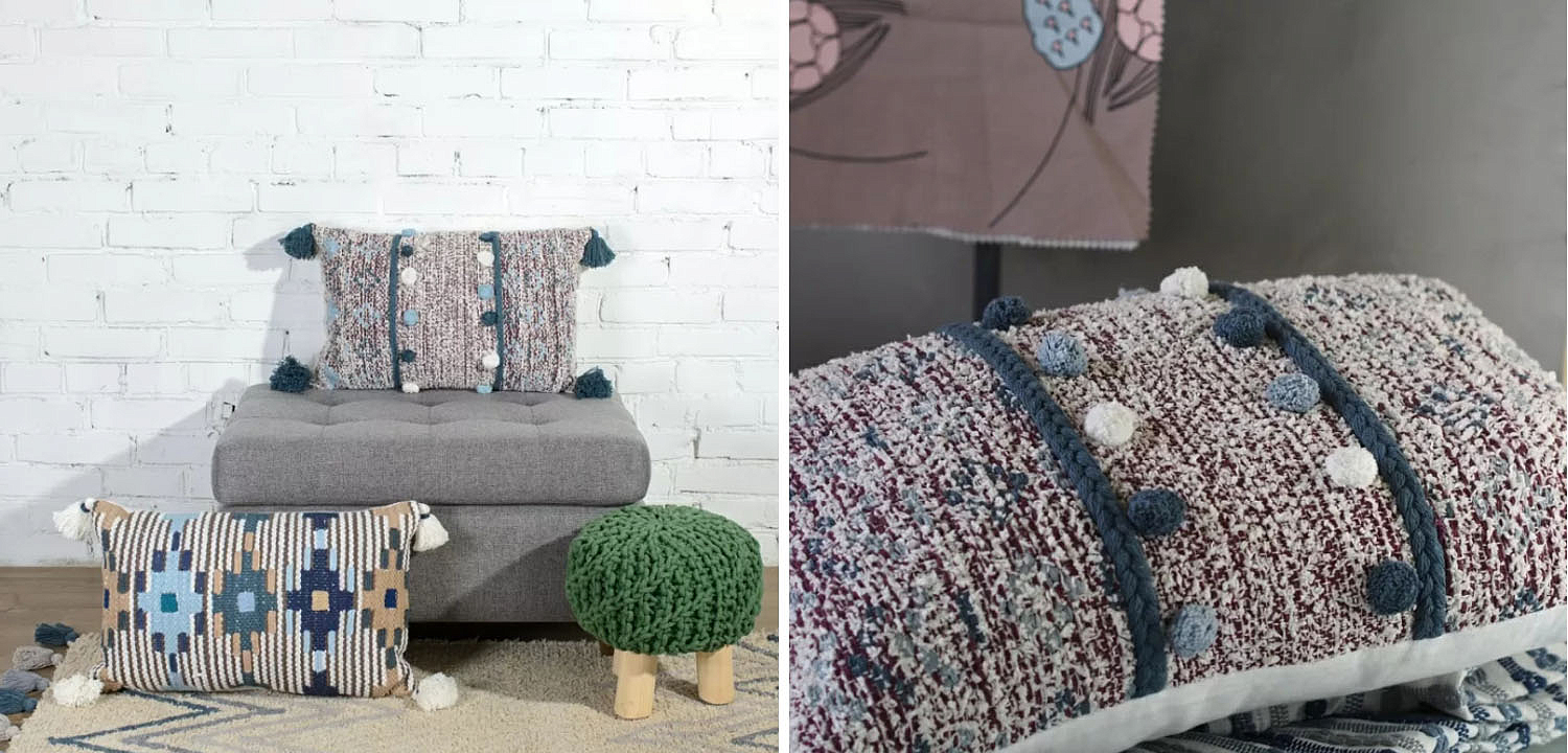 Подушка Lari Blue Ikat с кисточками Подушка Lari Blue Ikat с кисточками - Loft-Concept в Уфе
