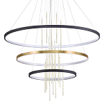 Люстра подвесная с 3-мя круглыми подвесами в черном и золотистом цвете и вертикальными подвесками Ring Horizontal варинант исполнения - 1 | Loft Concept в Уфе