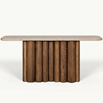 Консоль с овальной столешницей и фактурным деревянным основанием Enzo варинант исполнения - 2 | Loft Concept в Уфе