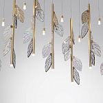 Люстра с золотистыми трубками и прозрачными стеклянными листьями на подвесах Sylva  варинант исполнения - 6 | Loft Concept в Уфе