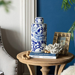 Ваза цилиндрической формы с крышкой и синим цветочным узором на белом фоне Blue & White Ornament варинант исполнения - 6 | Loft Concept в Уфе