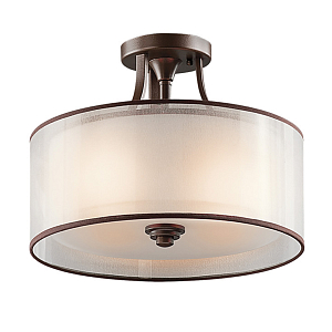 Потолочный светильник с двойным цилиндрическим плафоном из белого стекла и прозрачной органзы Hinkley