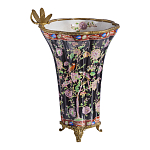 Ваза из фарфора черная с цветочной росписью и бронзовой стрекозой Spring Garden варинант исполнения - 3 | Loft Concept в Уфе