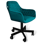 Стул с мягкой бирюзовой обивкой из велюра и подъемно-поворотным механизмом на черных колесиках Harper Turquoise варинант исполнения - 1 | Loft Concept в Уфе