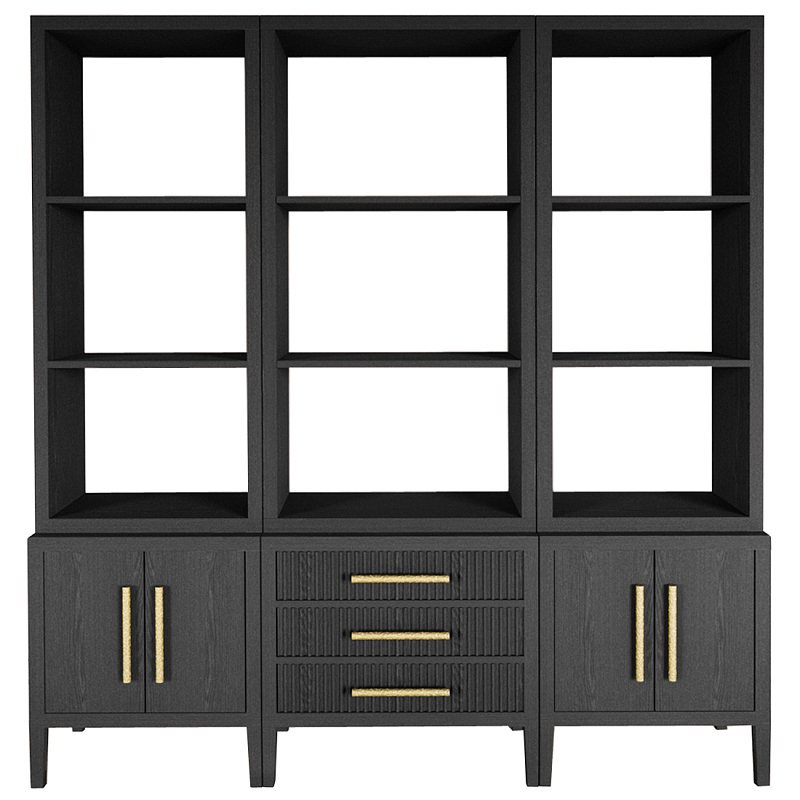 Модульный стеллаж Primo из трех составных элементов Черный дуб Черный Золотой в Уфе | Loft Concept 