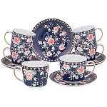 Чайный сервиз из фарфора синий на 6 персон 14 предметов Flower Porcelain Collection варинант исполнения - 1 | Loft Concept в Уфе