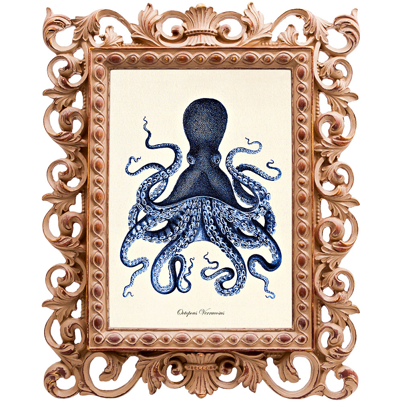 Постер Blue Octopus Poster Бежевый Морская синь в Уфе | Loft Concept 