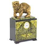 Часы настольные с декором в виде медведя и выдвижным ящиком из натурального камня Змеевик Bear Stone Clock варинант исполнения - 2 | Loft Concept в Уфе