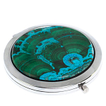 Зеркало карманное складное круглое из натурального камня Малахит с Хризоколлой в подарочной упаковке Silver Stone Mirrors варинант исполнения - 1 | Loft Concept в Уфе