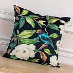 Декоративная подушка чёрная с изображением птиц и цветов  Blooming Blue Birds варинант исполнения - 2 | Loft Concept в Уфе