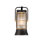 Настенный фонарь цилиндрической формы с рифленым стеклом в золотом каркасе на черном прямоугольном основании Eurofase варинант исполнения - 12 | Loft Concept в Уфе