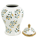 Ваза белая с крышкой с рисунком зеленых и золотых листьев 48 см Chinoiserie Ceramics варинант исполнения - 3 | Loft Concept в Уфе