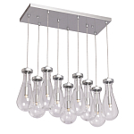 Люстра с 9-ю прозрачными плафонами из стекла в форме капли на прямоугольном потолочном основании цвета хром Lucid Rain  варинант исполнения - 2 | Loft Concept в Уфе